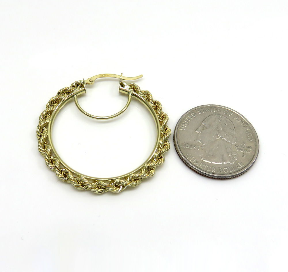 Ladies 10k yellow gold hollow large rope hoops 