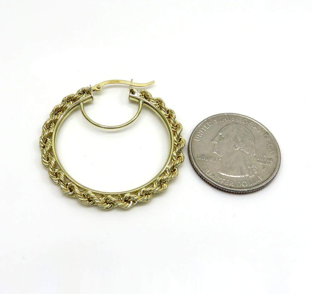 Ladies 10k yellow gold hollow large rope hoops - Image 2