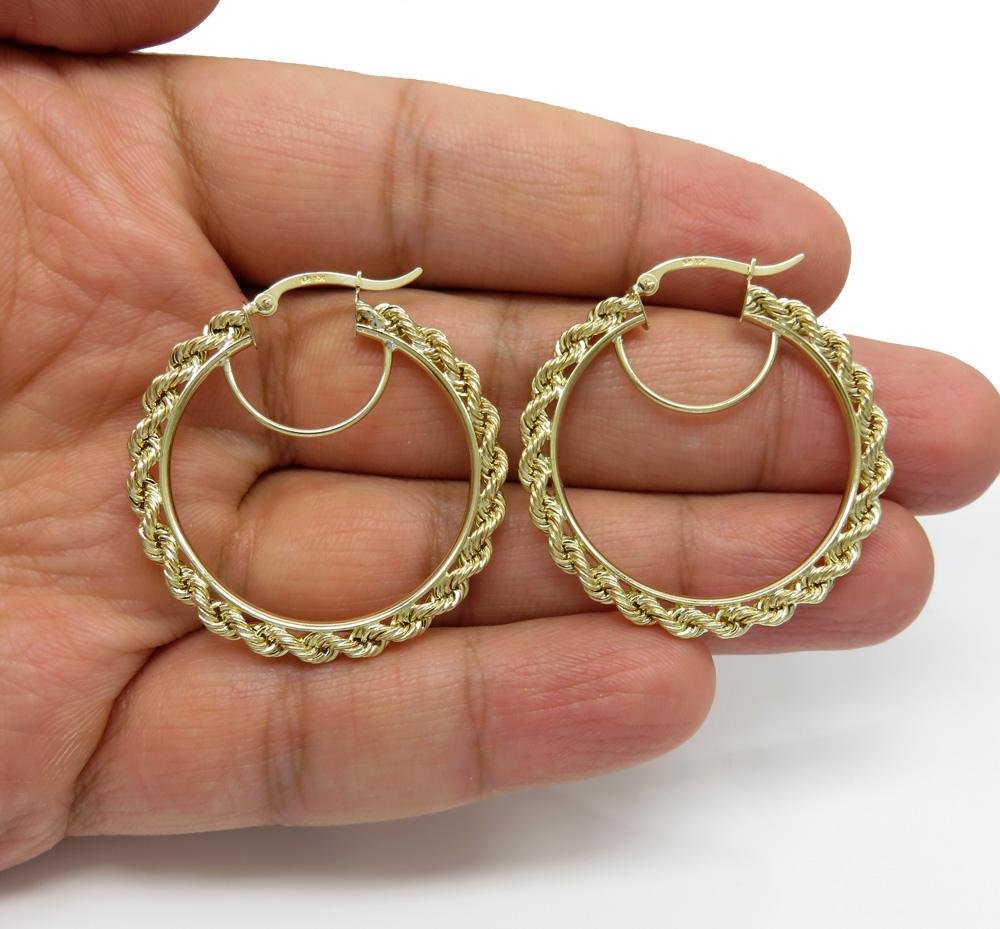 Ladies 10k yellow gold hollow large rope hoops 