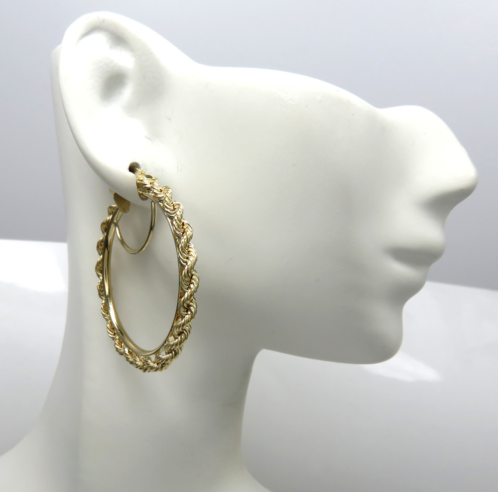 Ladies 10k yellow gold hollow large rope hoops - Image 4