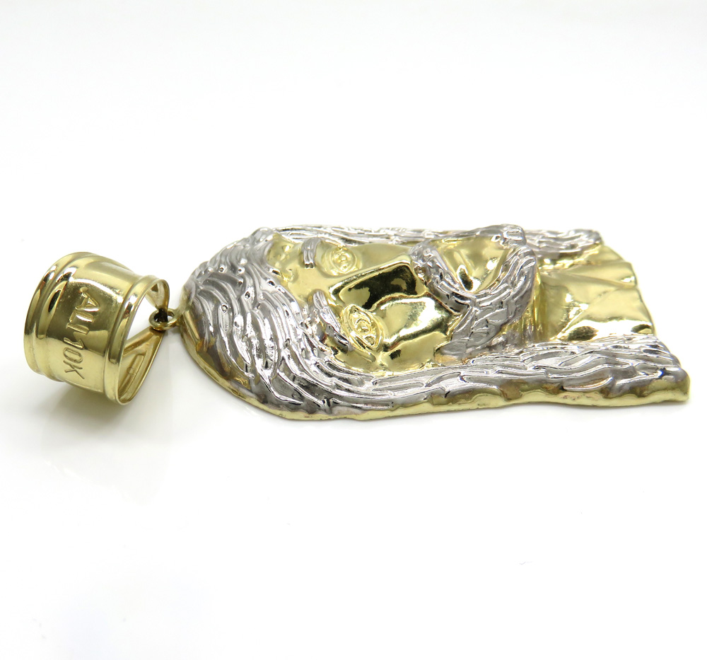 10k yellow gold two tone large jesus piece pendant  - Image 3