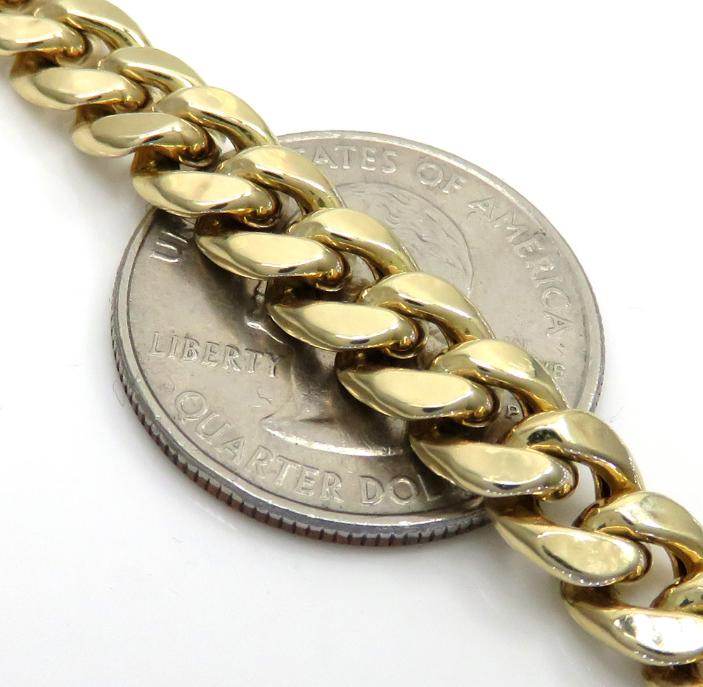 10k yellow gold diamond lock hollow puffed miami bracelet 8