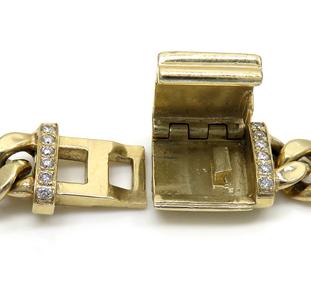 10k yellow gold diamond lock hollow puffed miami bracelet 8