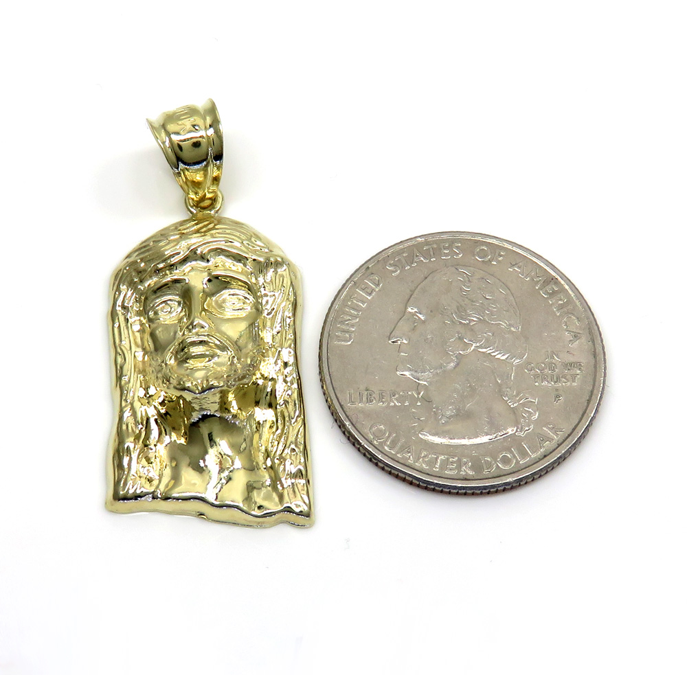 10k yellow gold standard size solid back jesus face pendant  - Image 2