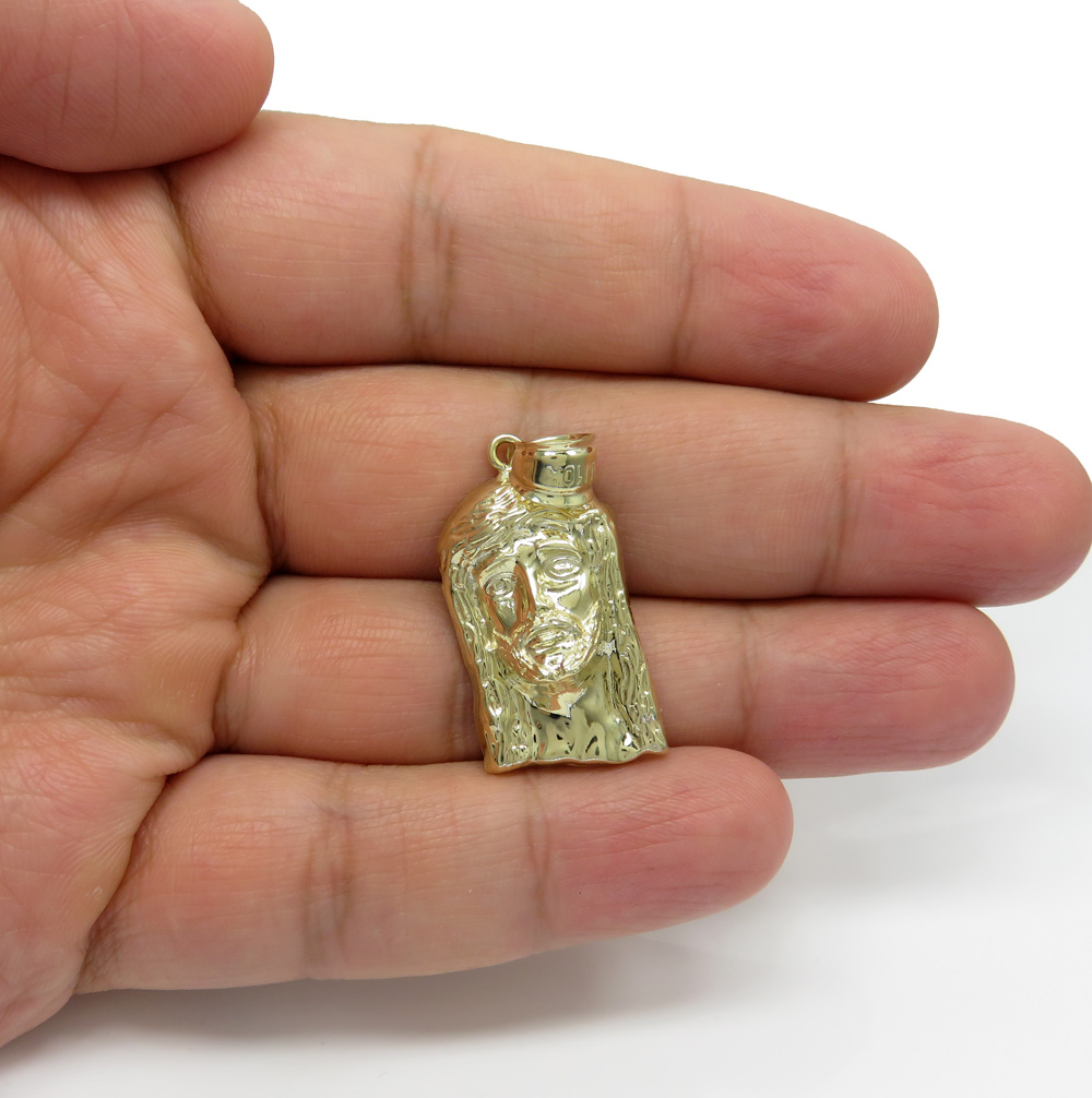 10k yellow gold standard size solid back jesus face pendant  - Image 5