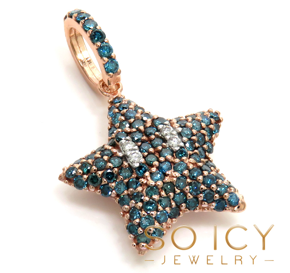 14k white gold blue diamond mario star pendant 1.20ct