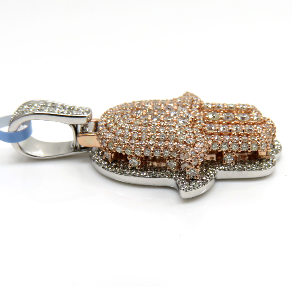 14k two tone gold vs diamond double layered hamsa pendant 2.23ct - Image 3