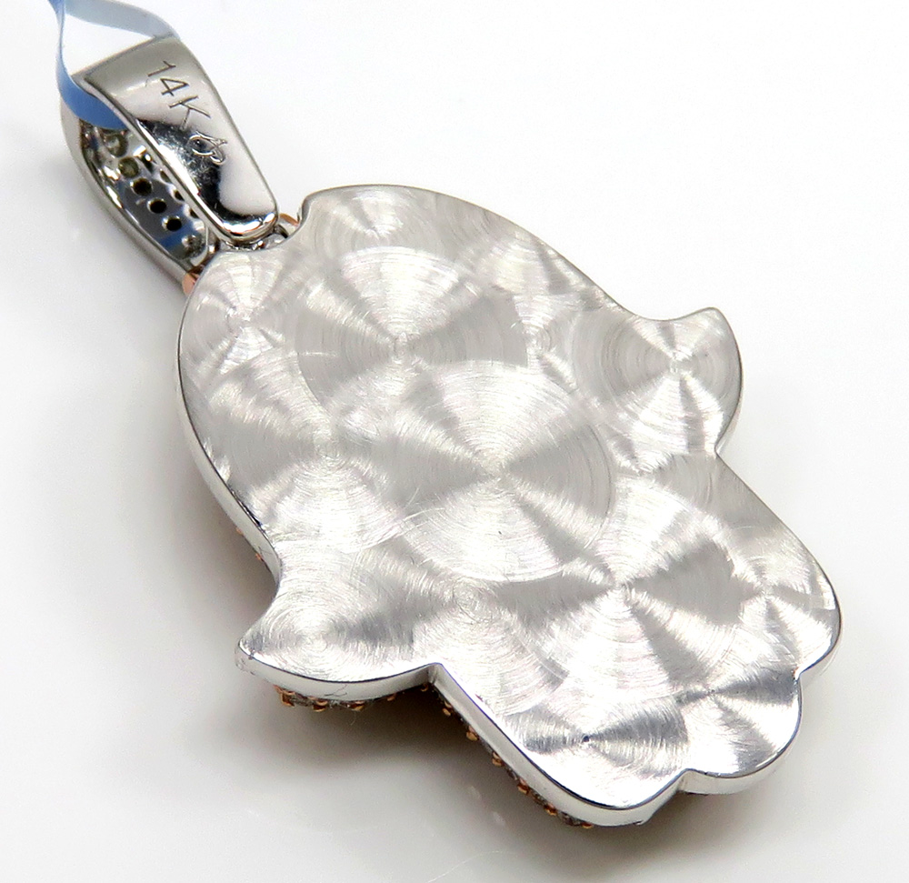 14k two tone gold vs diamond double layered hamsa pendant 2.23ct - Image 4