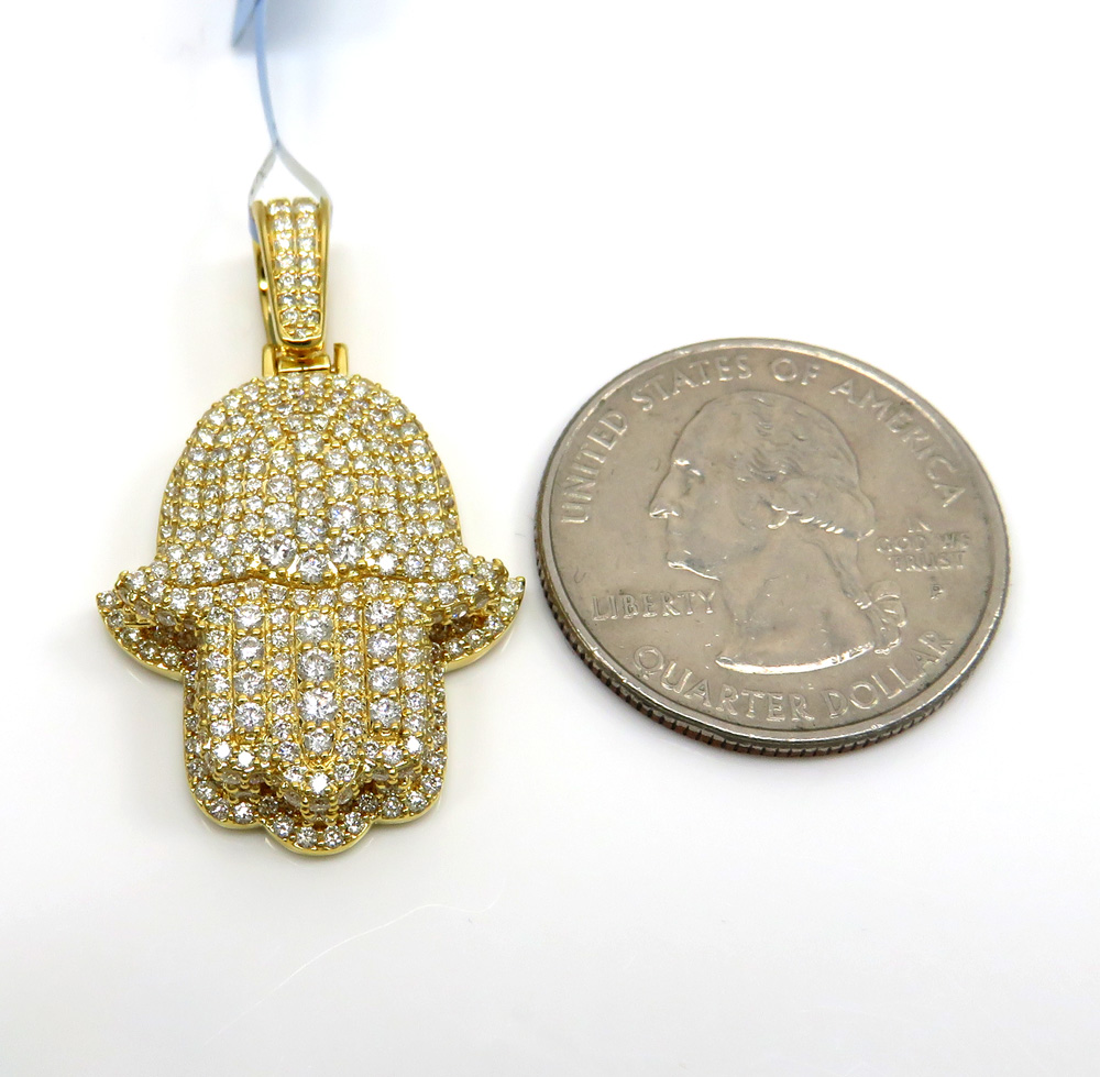 14k yellow gold vs diamond double layered hamsa pendant 2.23ct - Image 2