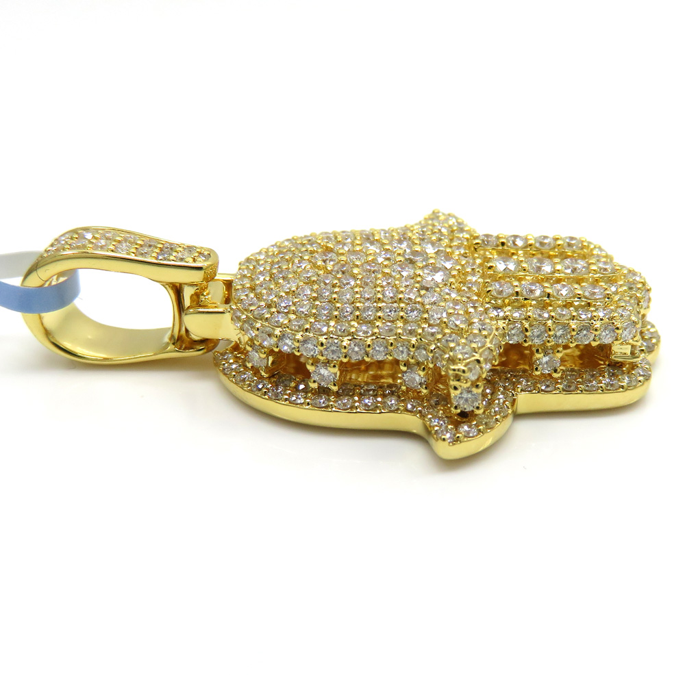 14k yellow gold vs diamond double layered hamsa pendant 2.23ct