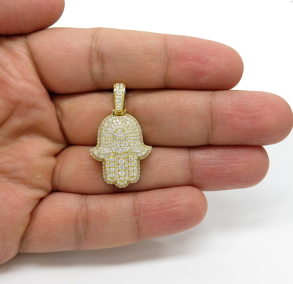 14k yellow gold vs diamond double layered hamsa pendant 2.23ct
