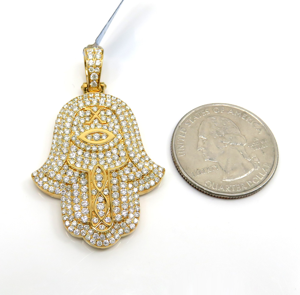 14k yellow gold vs diamond egyptian hamsa pendant 3.02ct