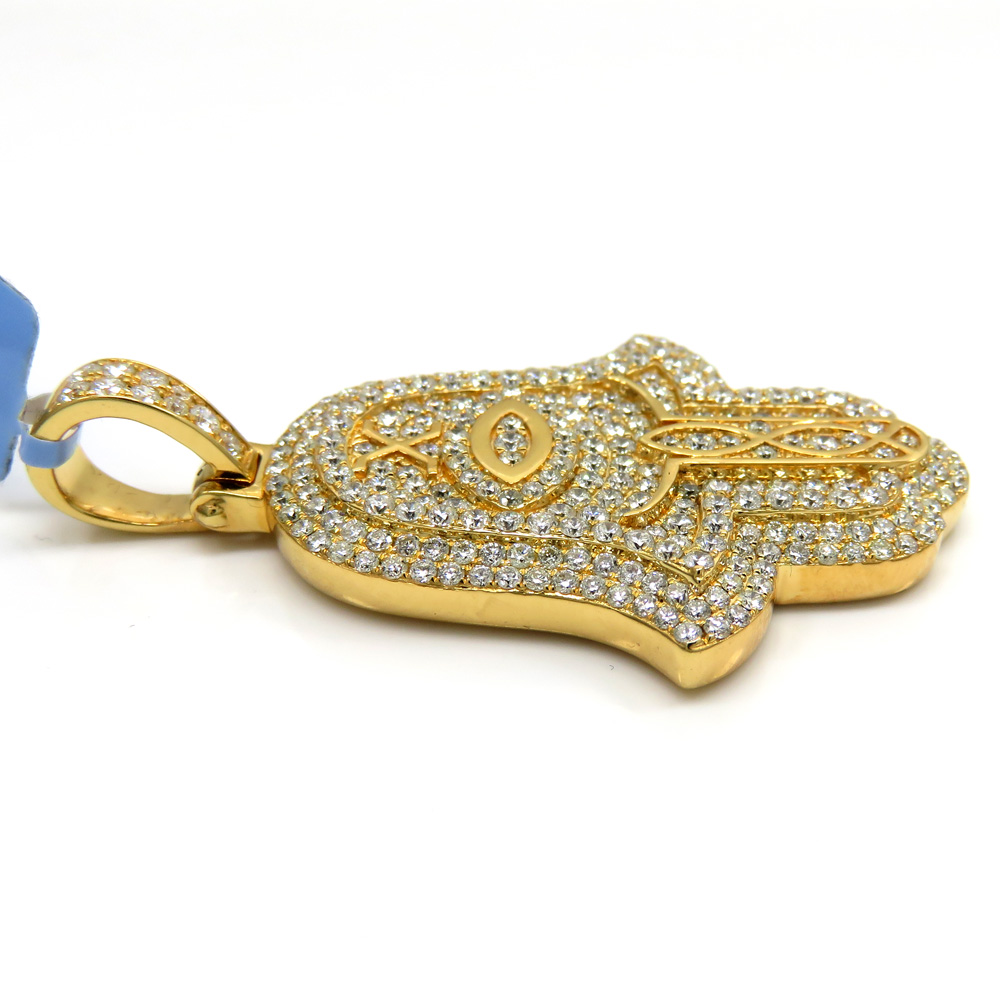14k yellow gold vs diamond egyptian hamsa pendant 3.02ct - Image 3