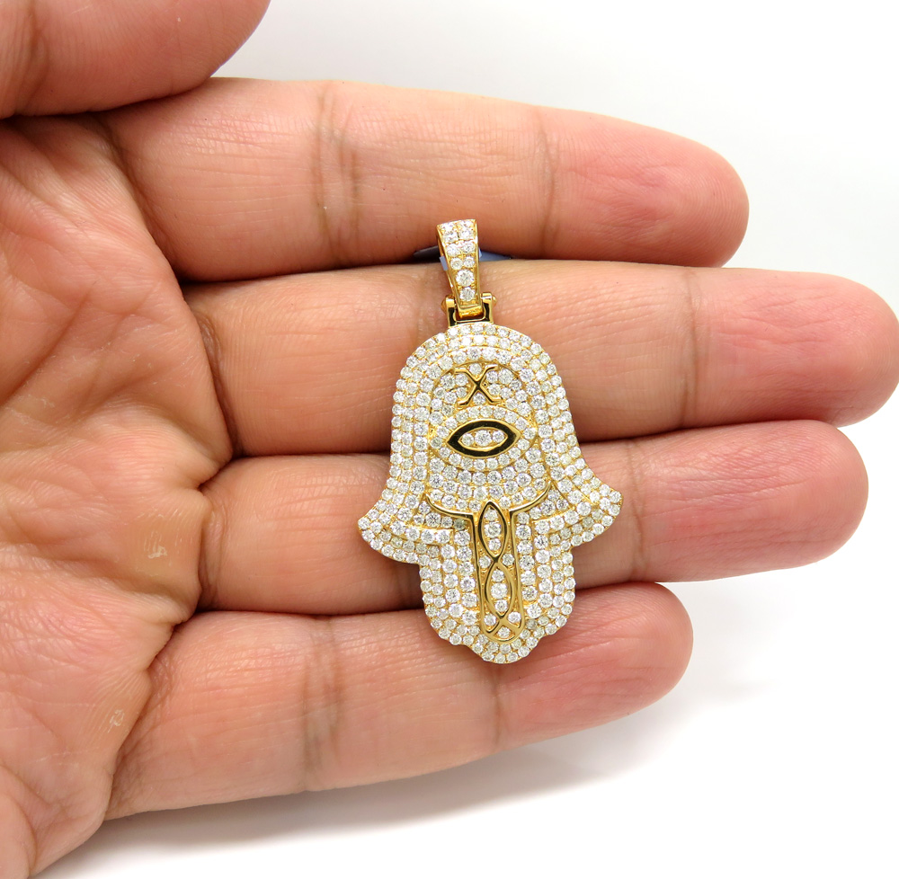 14k yellow gold vs diamond egyptian hamsa pendant 3.02ct - Image 5