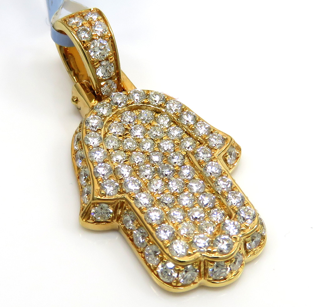 14k yellow gold small vs diamond hamsa pendant 1.05ct