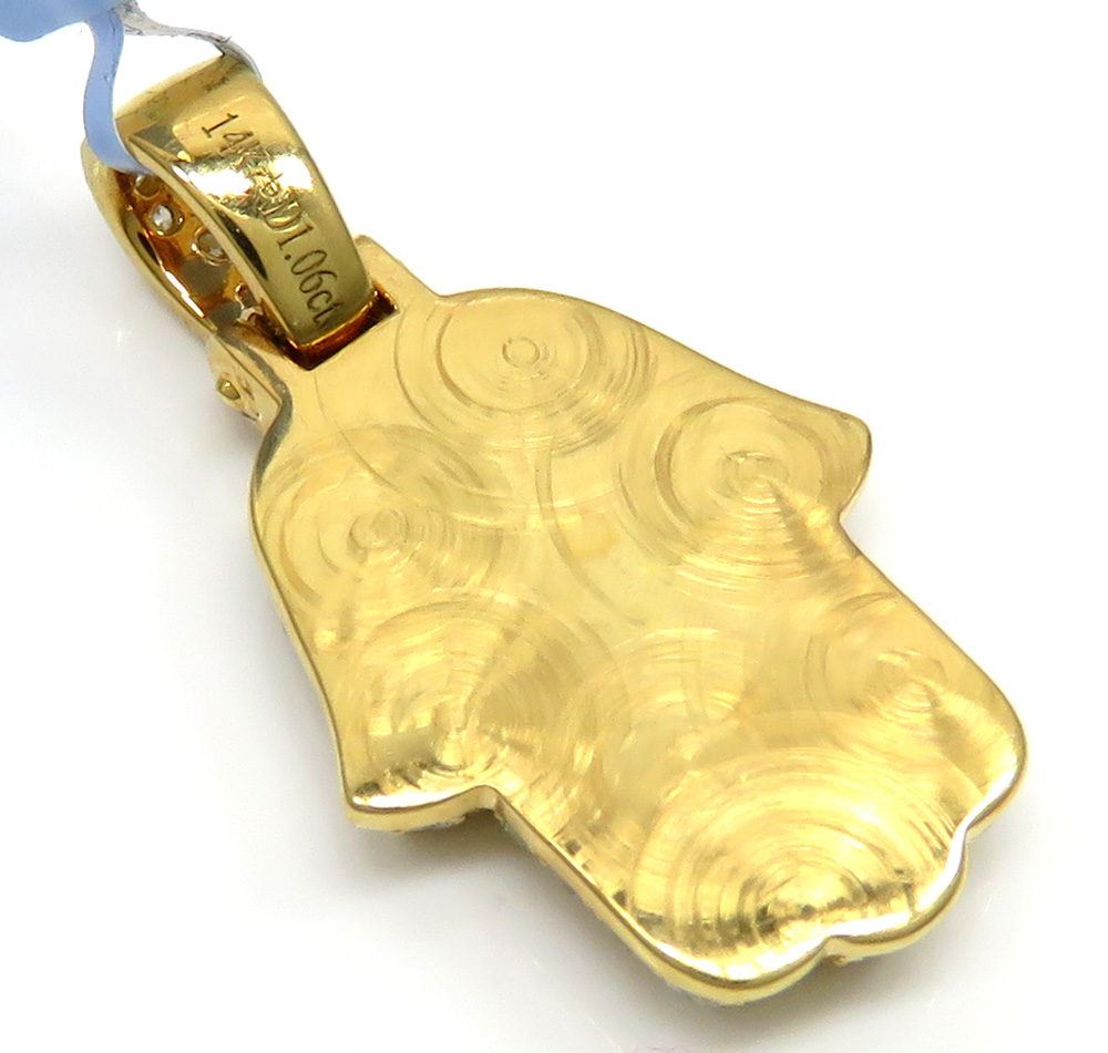 14k yellow gold small vs diamond hamsa pendant 1.05ct - Image 5