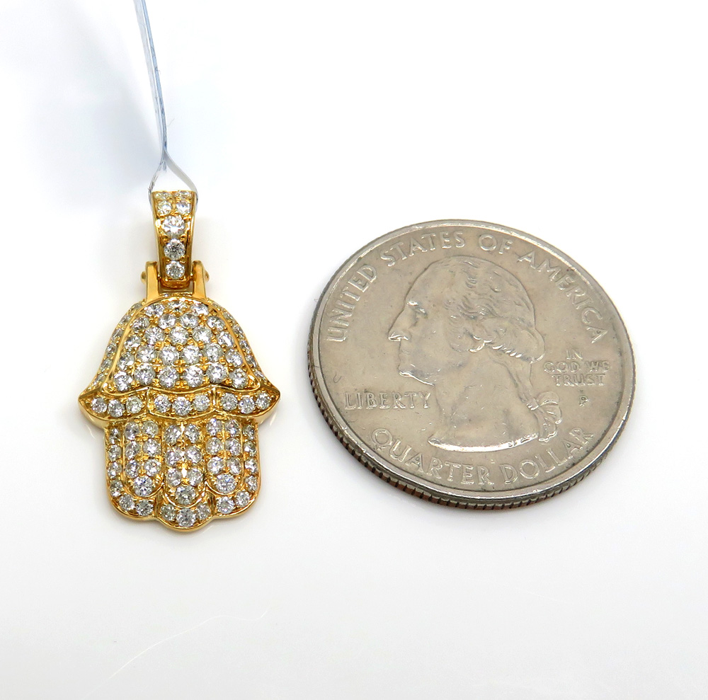 14k yellow gold small vs diamond hamsa pendant 0.94ct - Image 2