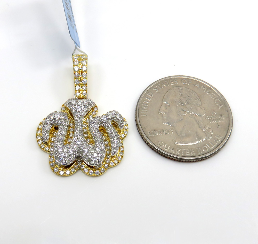 14k two tone gold vs diamond double layered allah pendant 1.65ct