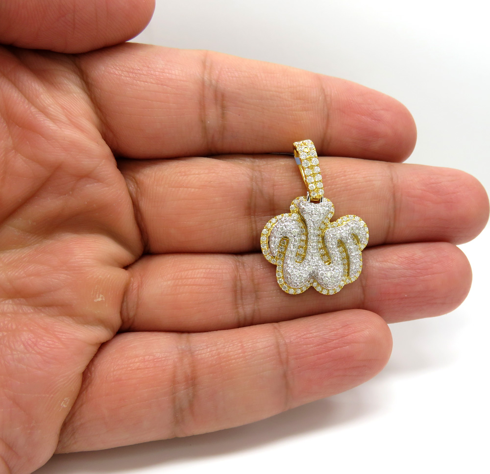 14k two tone gold vs diamond double layered allah pendant 1.65ct