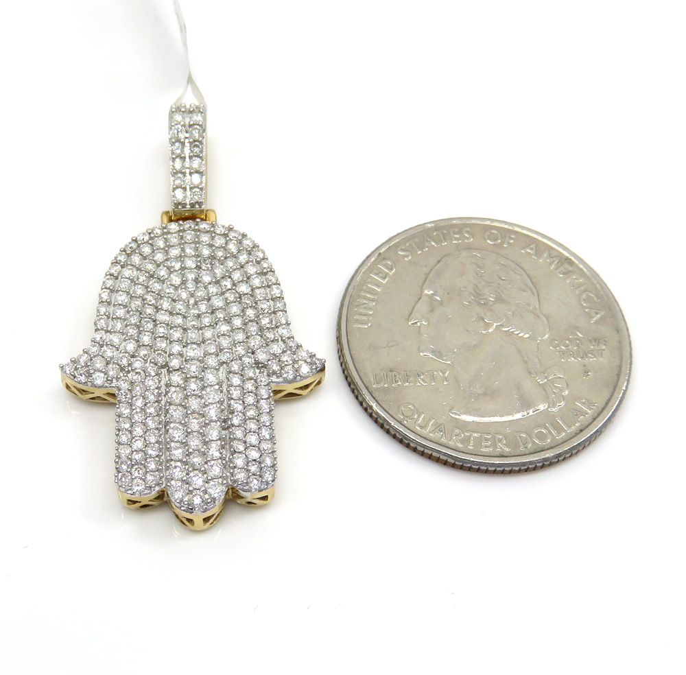 14k yellow gold medium diamond hamsa pendant 1.65ct