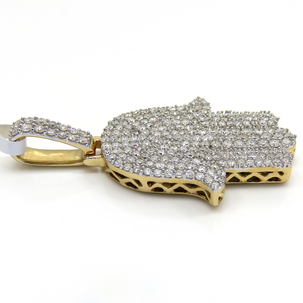14k yellow gold medium diamond hamsa pendant 1.65ct