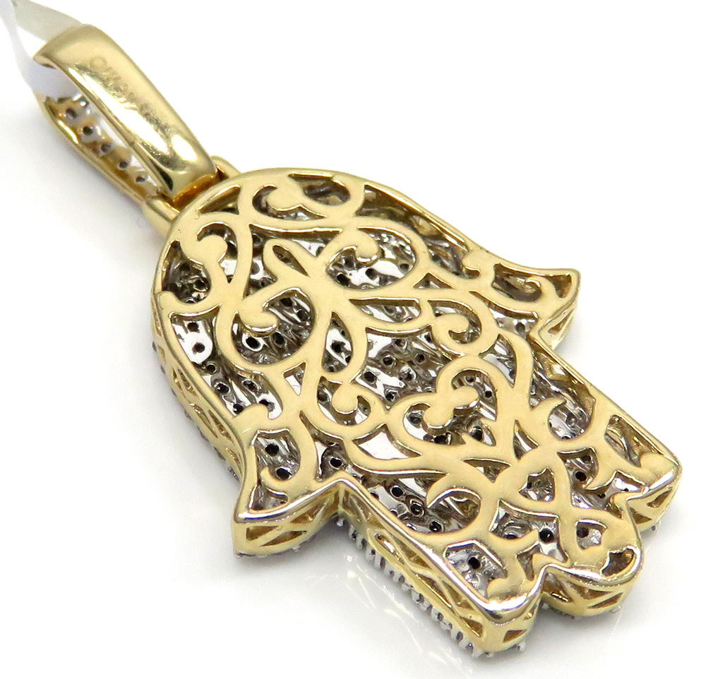 14k yellow gold medium diamond hamsa pendant 1.65ct - Image 4
