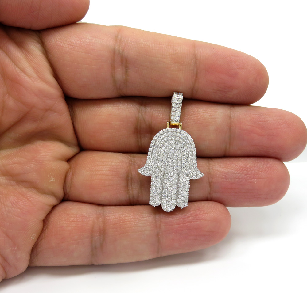 14k yellow gold medium diamond hamsa pendant 1.65ct - Image 5