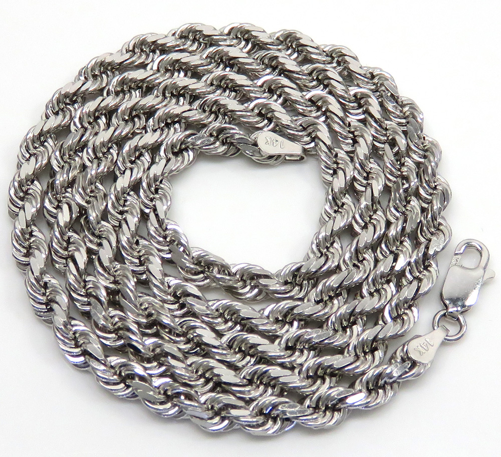 14k white gold solid diamond cut rope chain 18-26 inch 4mm - Image 2
