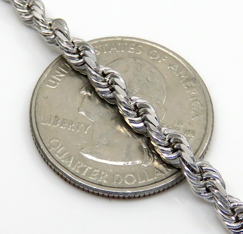 14k white gold solid diamond cut rope chain 18-26 inch 4mm - Image 3