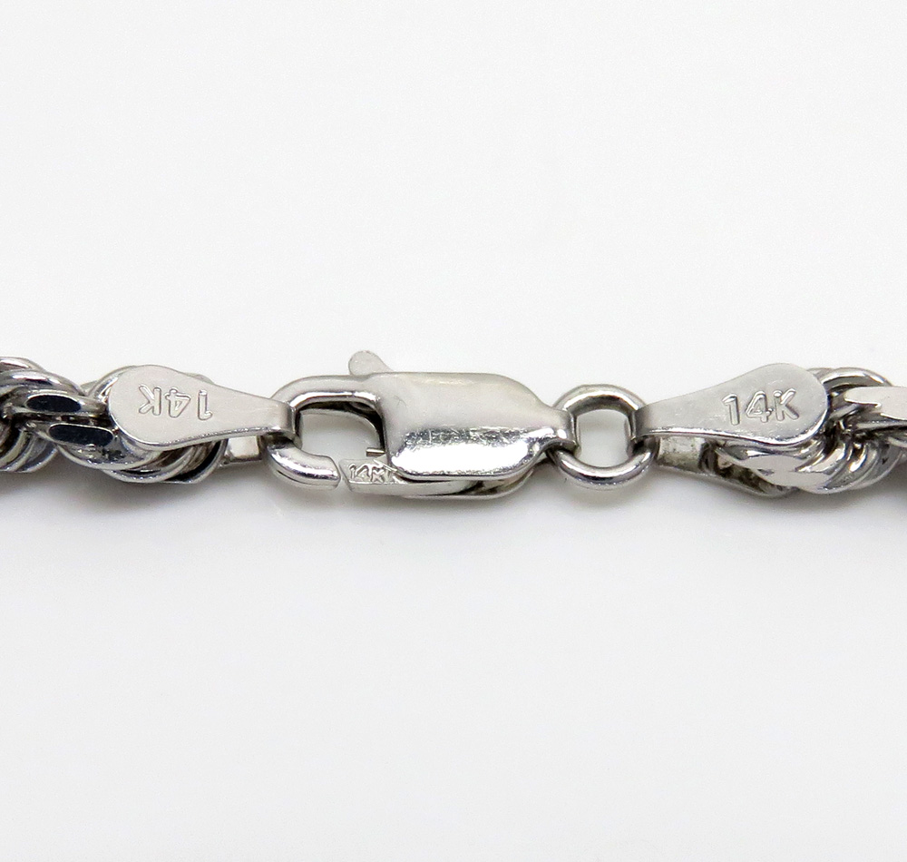 14k white gold solid diamond cut rope chain 18-26 inch 4mm
