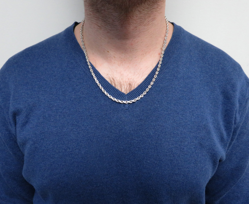 14k white gold solid diamond cut rope chain 18-26 inch 4mm