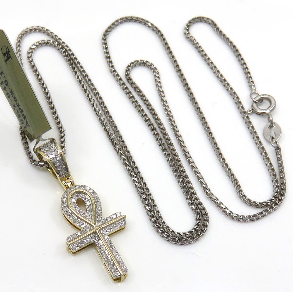 10k yellow gold small diamond ankh pendant 0.18 ct with 18-24