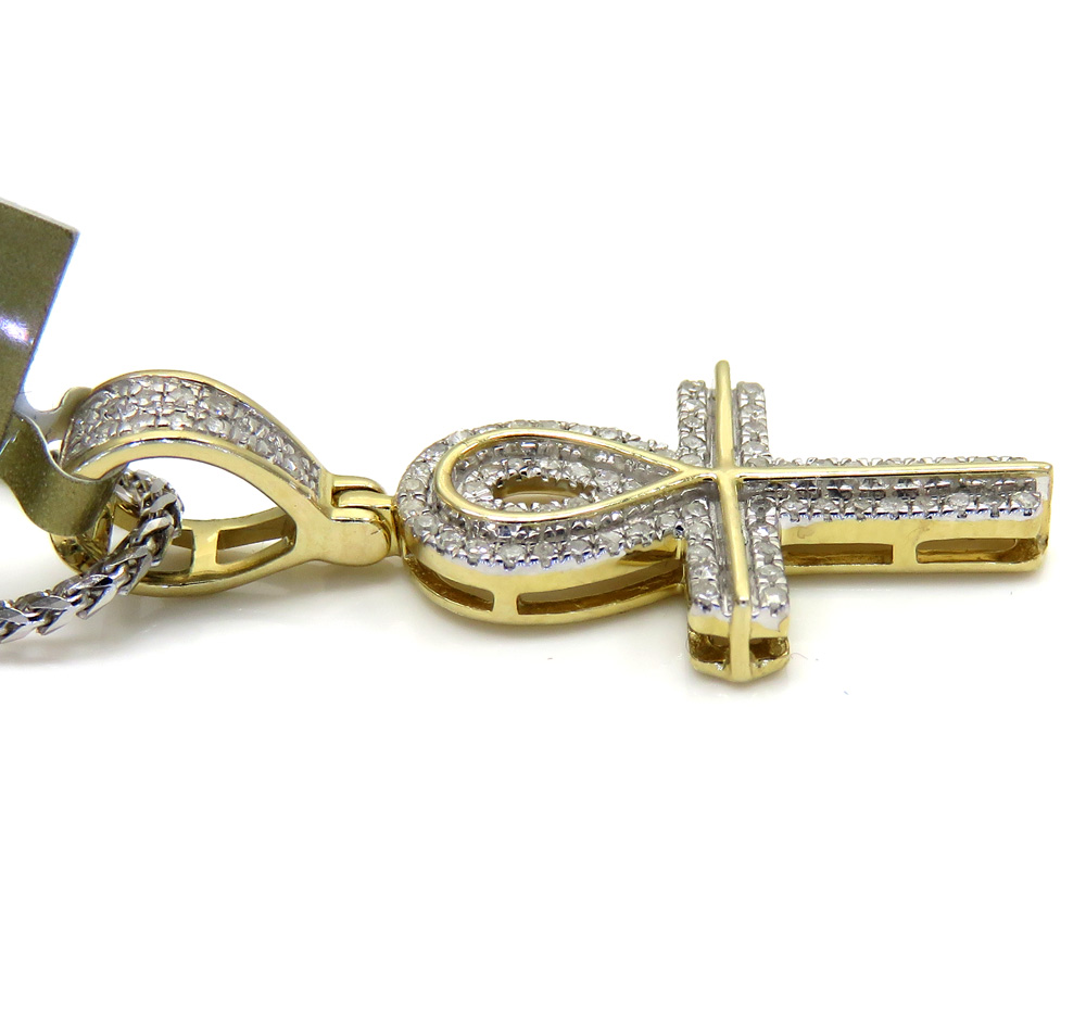 10k yellow gold small diamond ankh pendant 0.18 ct with 18-24
