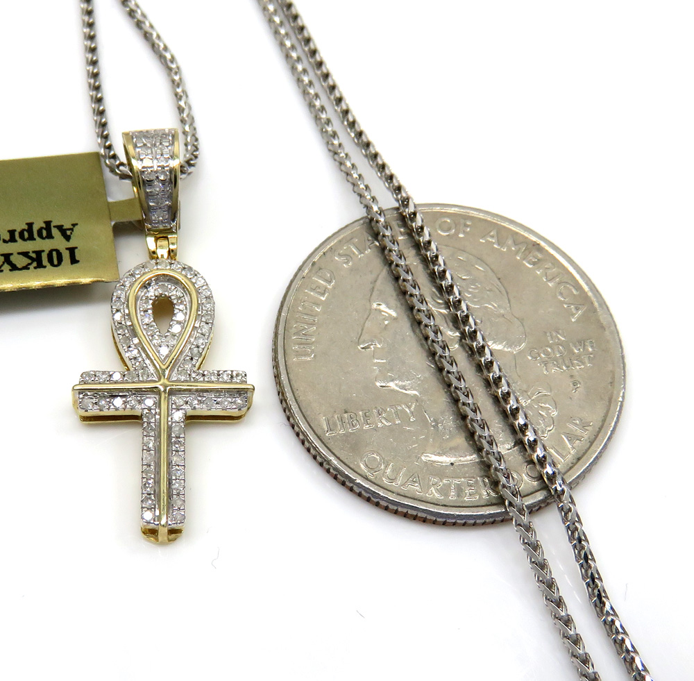 10k yellow gold small diamond ankh pendant 0.18 ct with 18-24