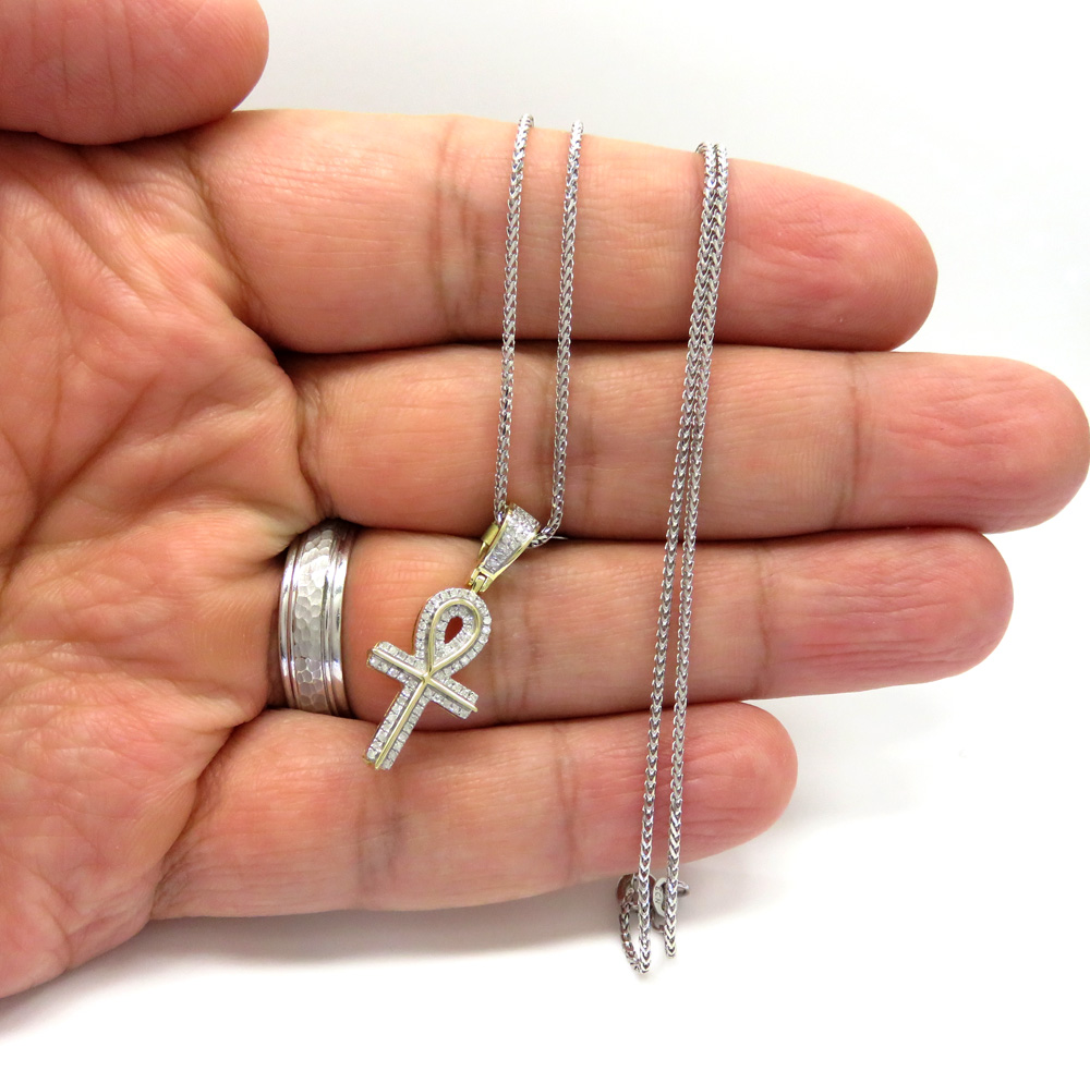 10k yellow gold small diamond ankh pendant 0.18 ct with 18-24