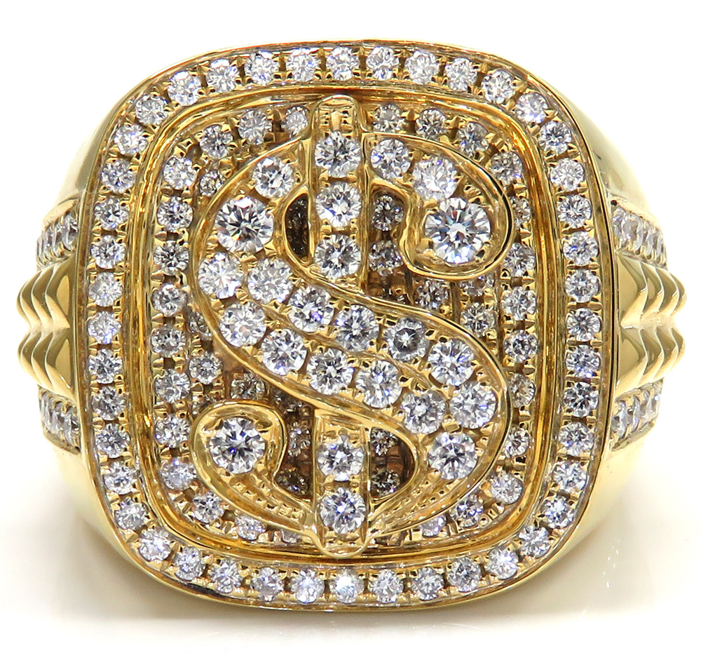 14k yellow white or rose gold diamond dollar sign money ring 1.54ct