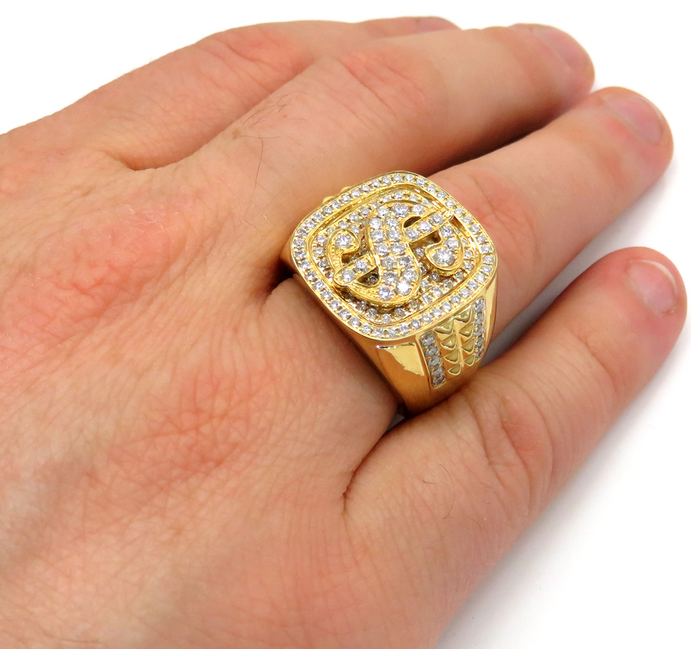 14k yellow white or rose gold diamond dollar sign money ring 1.54ct
