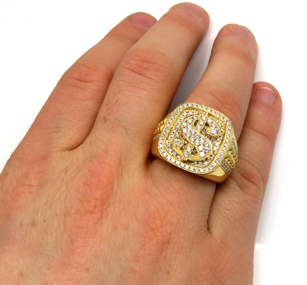 14k yellow white or rose gold diamond dollar sign money ring 1.54ct - Image 6