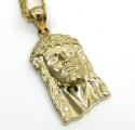 10k yellow gold small classic jesus pendant with 16-22 inch 2mm cuban chain