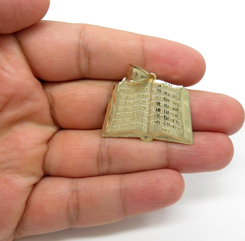 10k yellow gold medium holy bible book pendant 