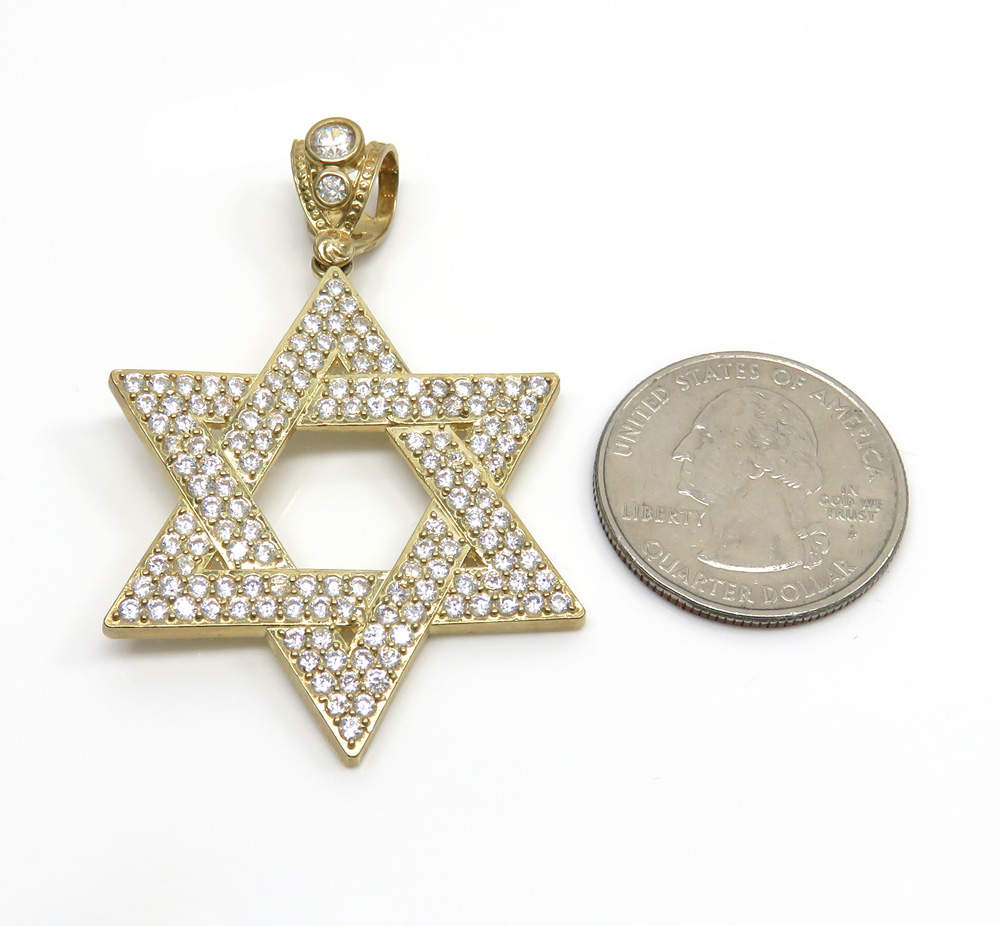 10k yellow gold large jewish star of david pendant 6.25ct 