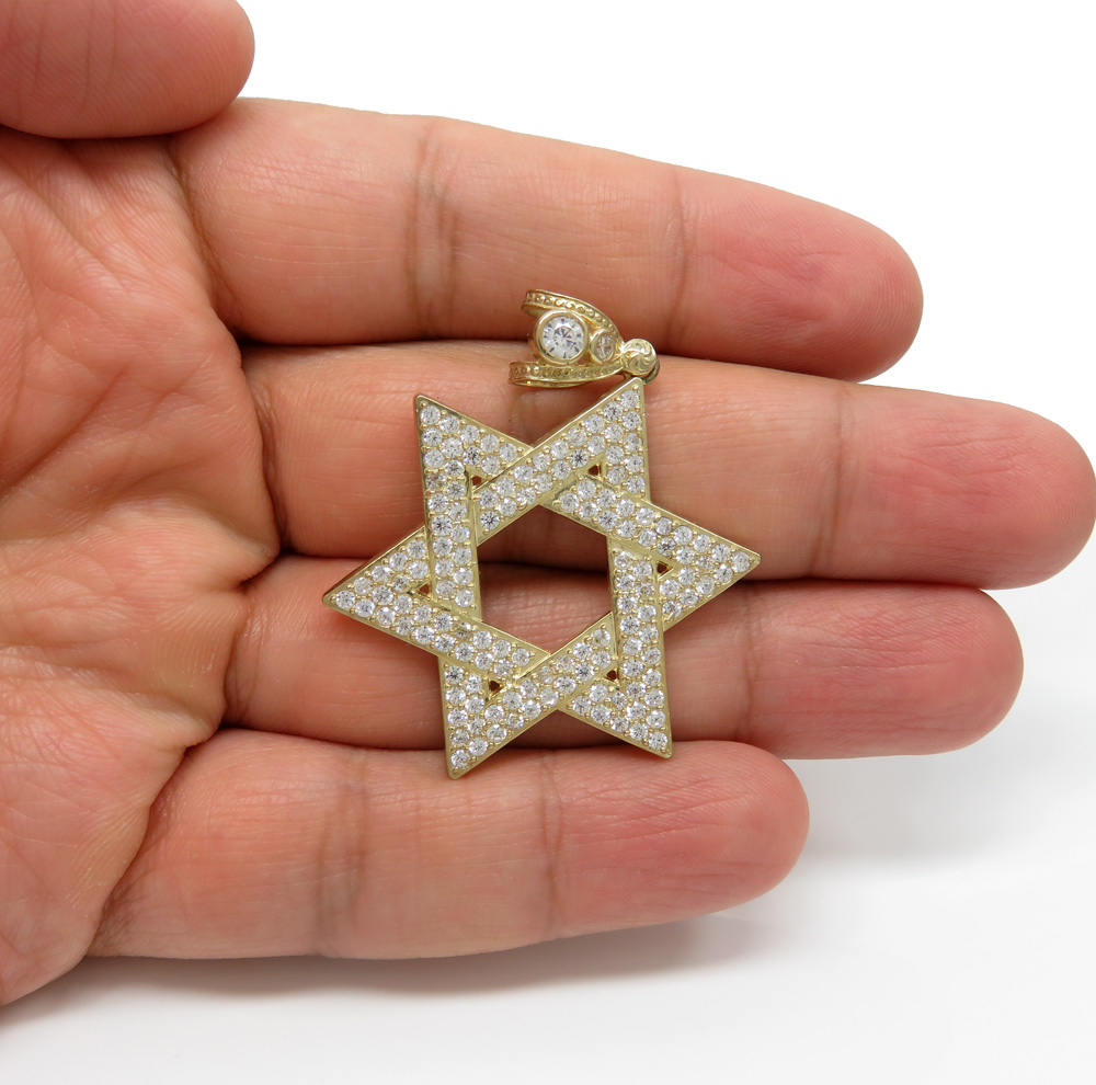 10k yellow gold large jewish star of david pendant 6.25ct 