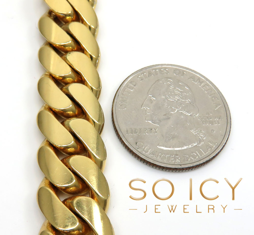 14k yellow gold solid thick miami bracelet 8.50 inches 13mm