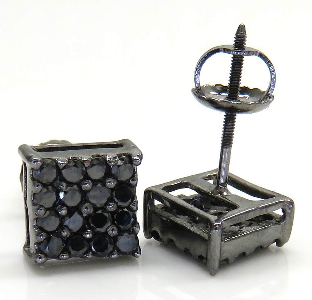 14k black gold 4x4 square black diamond earrings 0.65ct - Image 2