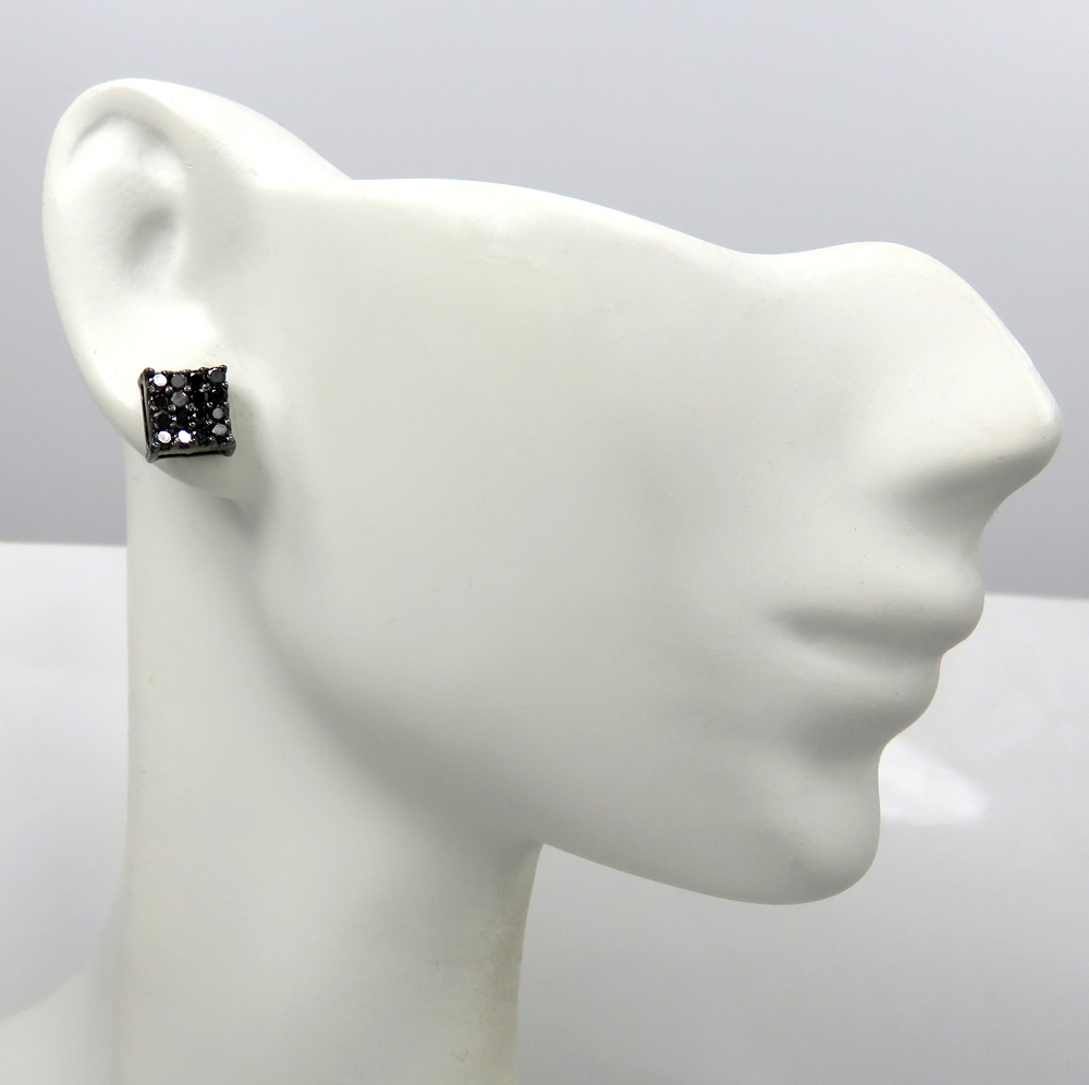 14k black gold 4x4 square black diamond earrings 0.65ct
