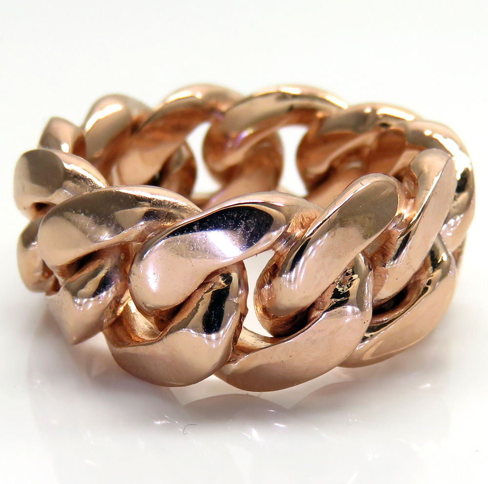 18k rose gold 11mm solid miami cuban link ring