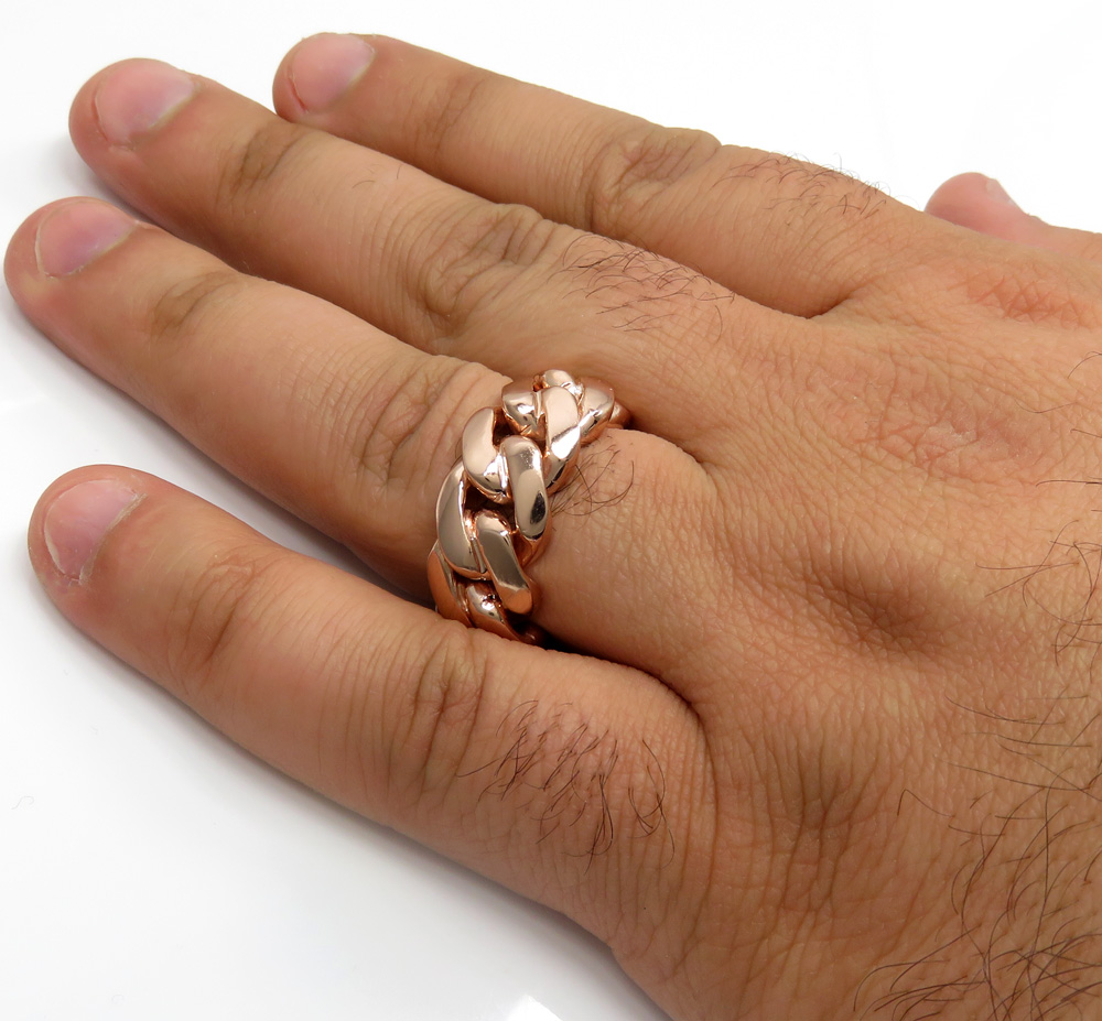 18k rose gold 11mm solid miami cuban link ring - Image 4