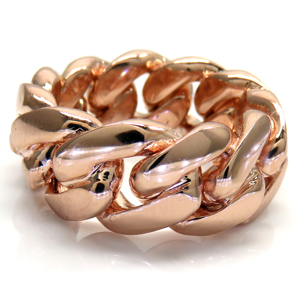 18k rose gold 12mm solid miami cuban link ring - Image 2