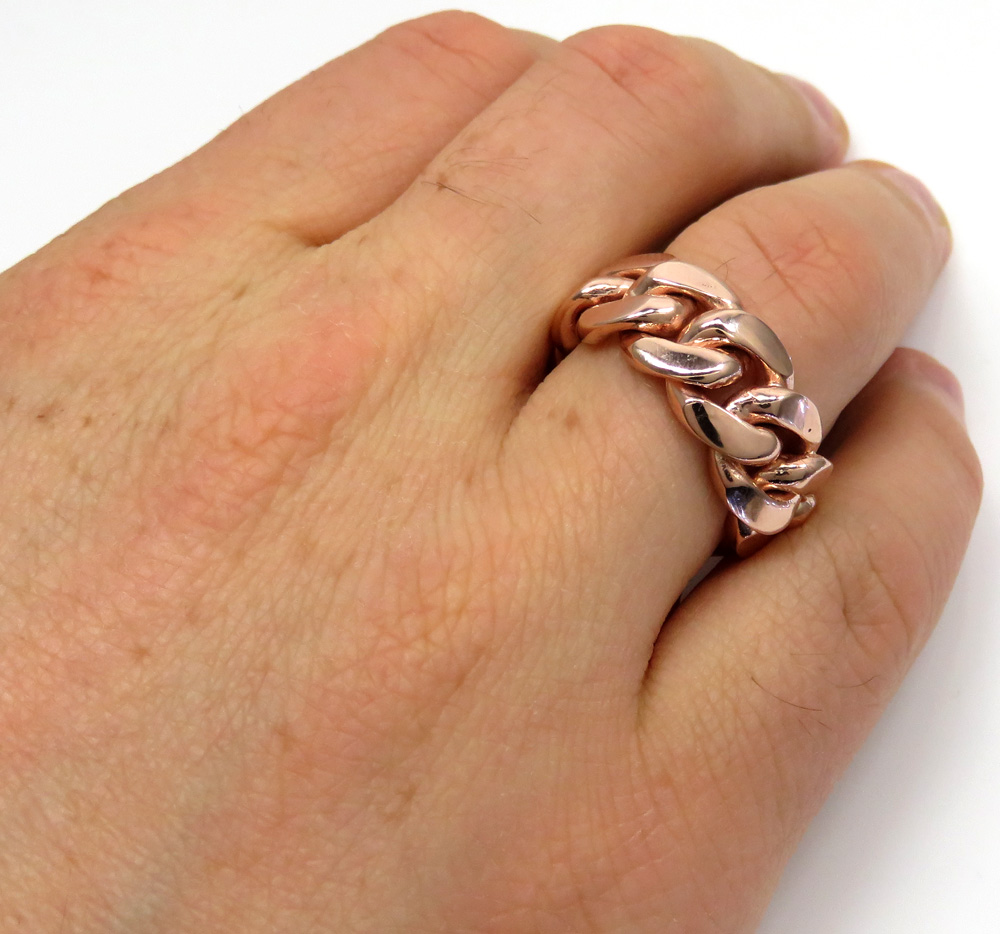 18k rose gold 12mm solid miami cuban link ring - Image 4