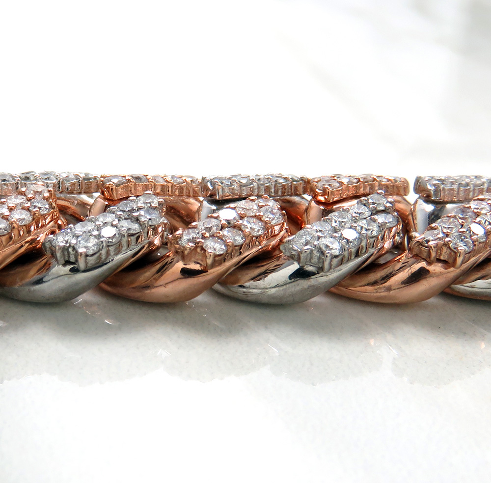 14k two tone solid white & rose gold thick diamond miami bracelet 8.50 inch 12mm 9.25ct - Image 4